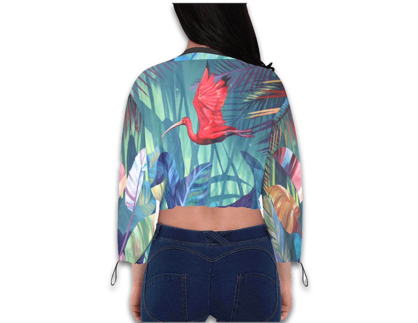 Women's Rainforest Crop Chiffon Bomber Jacket