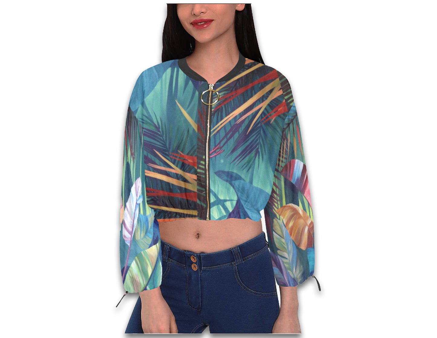 Women's Rainforest Crop Chiffon Bomber Jacket
