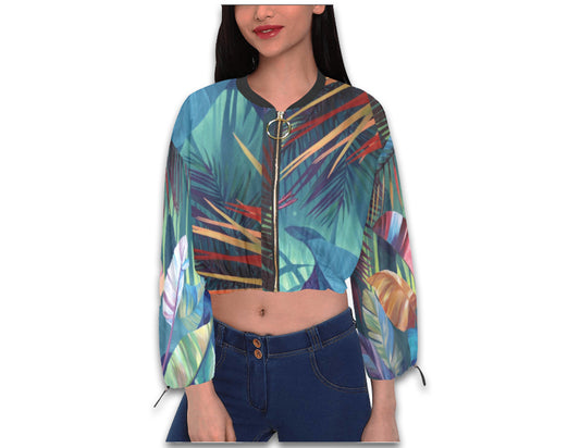 Women's Rainforest Crop Chiffon Bomber Jacket