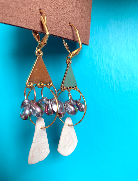 Ceramic Pendant Hoop Earrings with Gold
