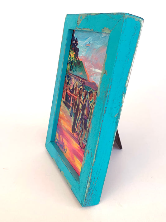 Caribbean Dancers & Musicians on the Beach 4"x6" Acrylic on wood panel , Prints available by special order!