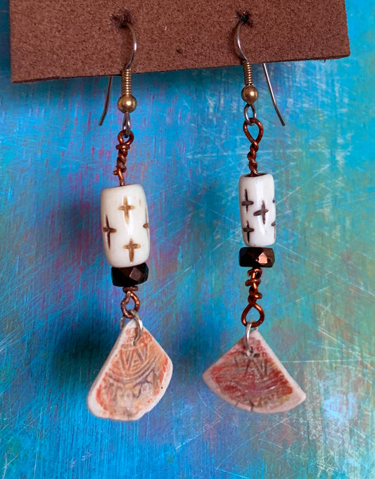 Ceramic and Copper Hand Crafted Matching Earring Set by Porschia