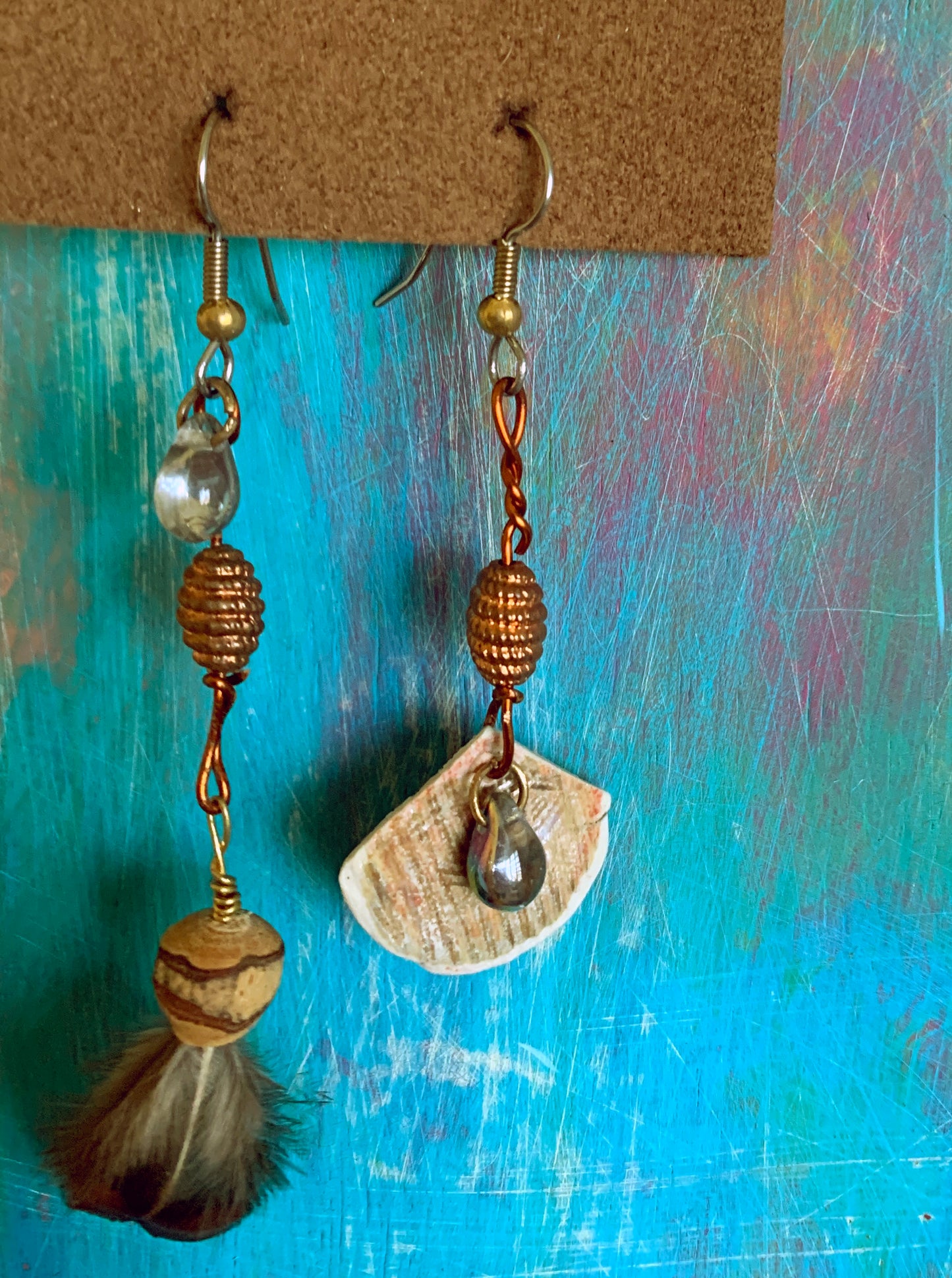 Ceramic and Copper Hand Crafted Feather Earrings by Porschia