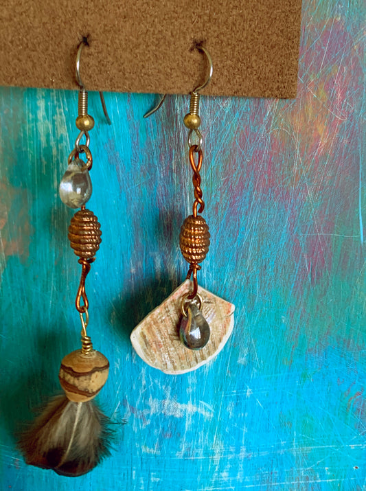 Ceramic and Copper Hand Crafted Feather Earrings by Porschia