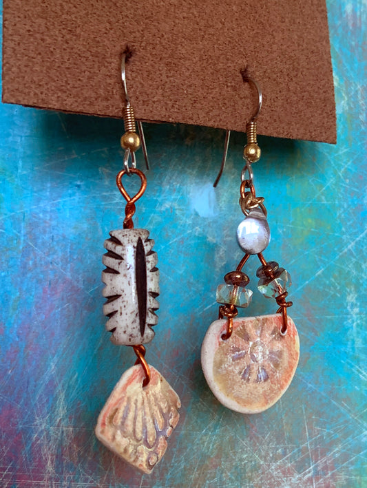 Ceramic and Copper Hand Crafter Earrings by Porschia