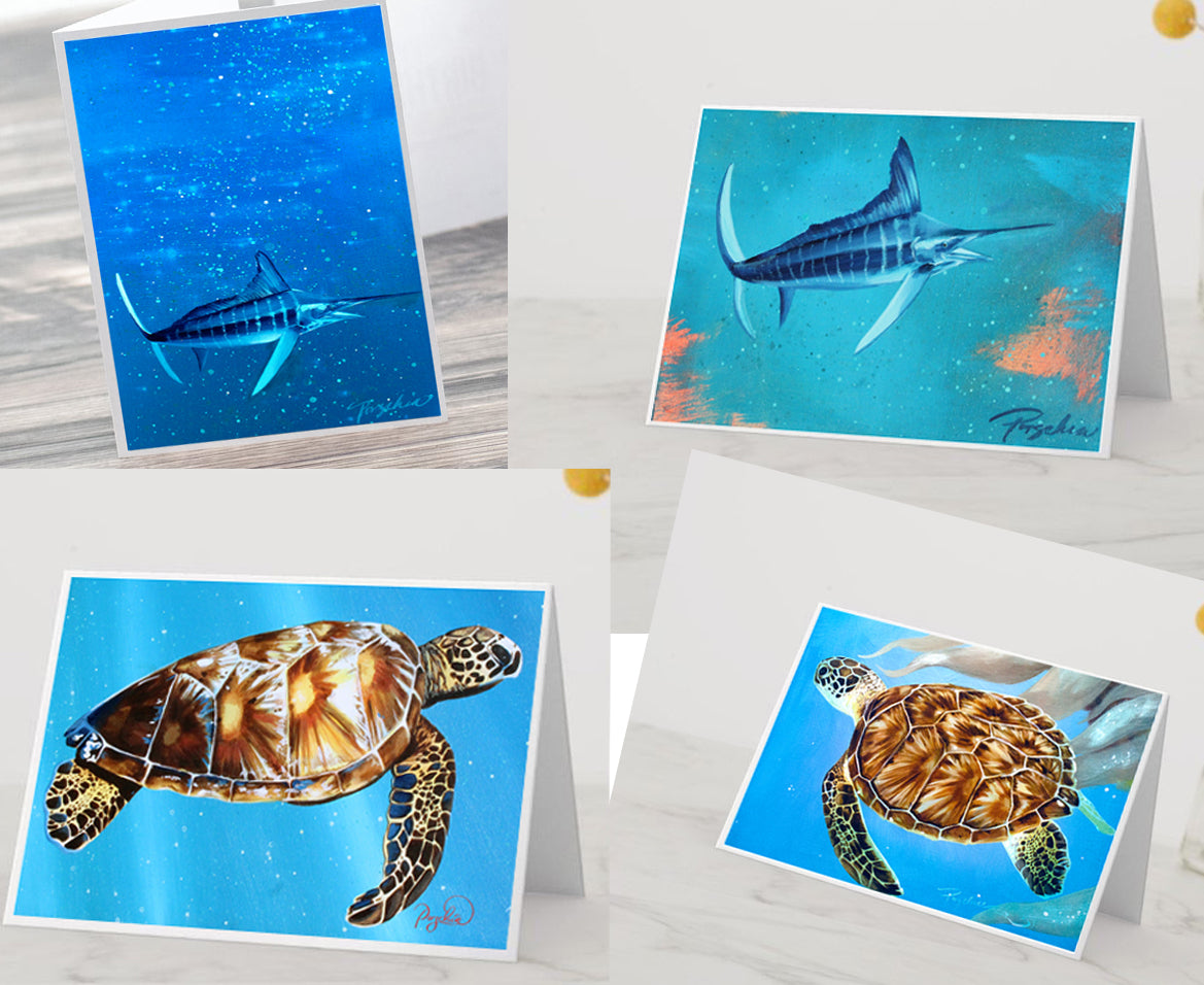 Sea Turtles & Marlin Fish Greeting Card