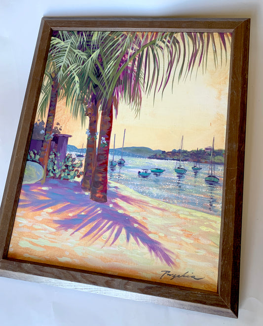 Great Cruz Bay Sunset, 16x20 Original Acrylic on canvas (Framed)