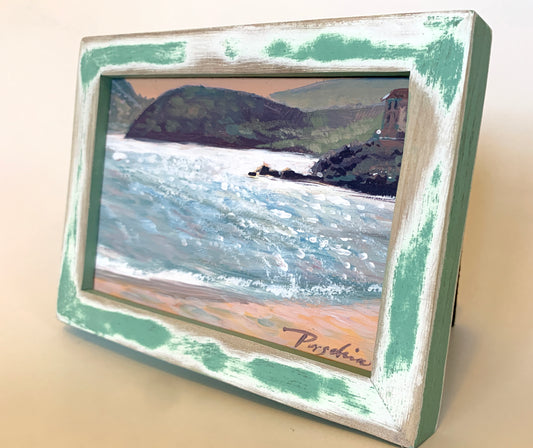 Hansen Bay Beach Villa at Dusk , 4"x6" Acrylic on Wood Panel