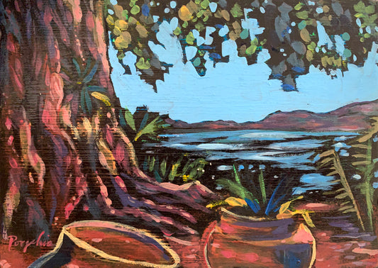 Hansen Bay Beach Shade , 5"x 7" Acrylic on Wood panel