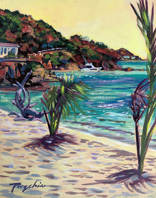 Hansen Beach Fisherman St John Plein Air Acrylic on Wood Panel by Porschia