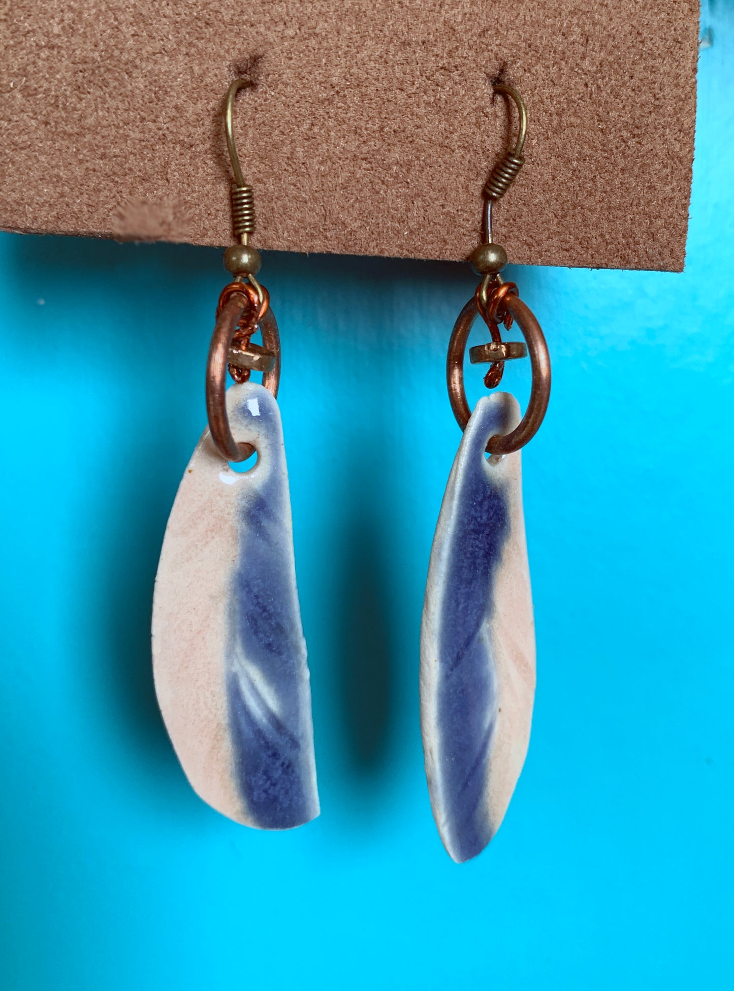 Ceramic & Brass Pendant Feather Earrings