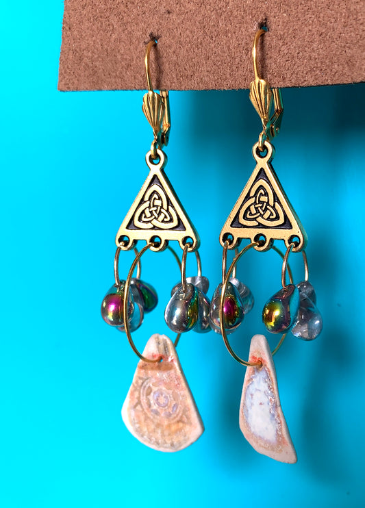 Ceramic Pendant Hoop Earrings with Gold