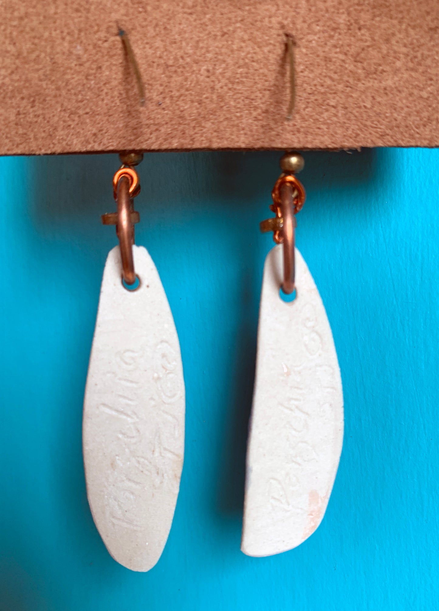 Ceramic & Brass Pendant Feather Earrings