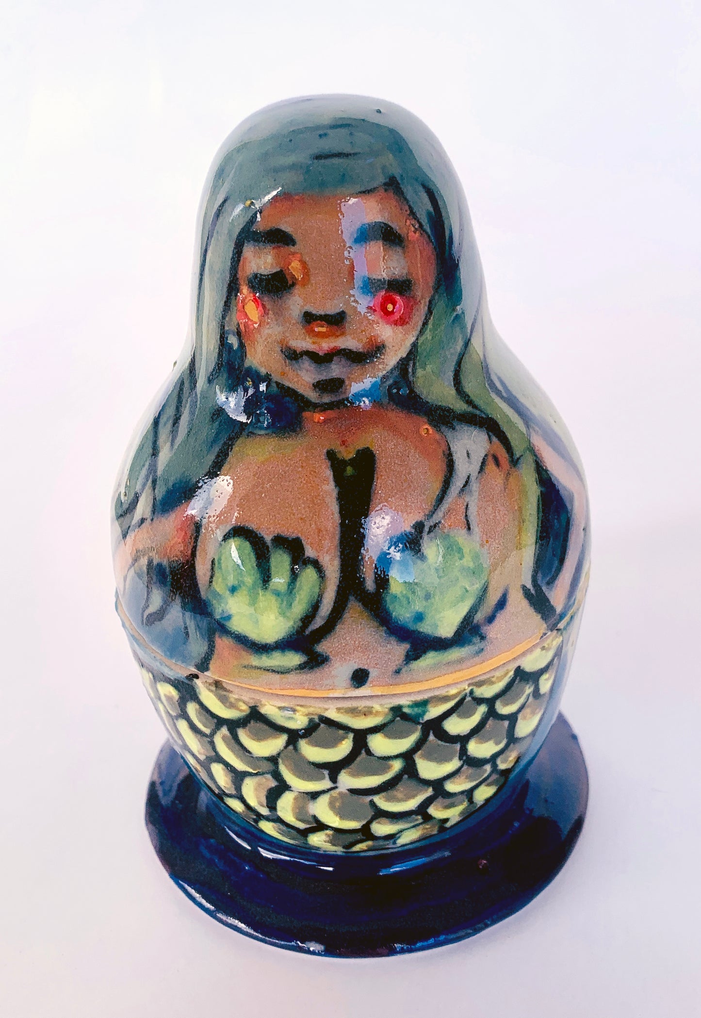 Ceramic Mermaid Nesting Dolls Sculptures