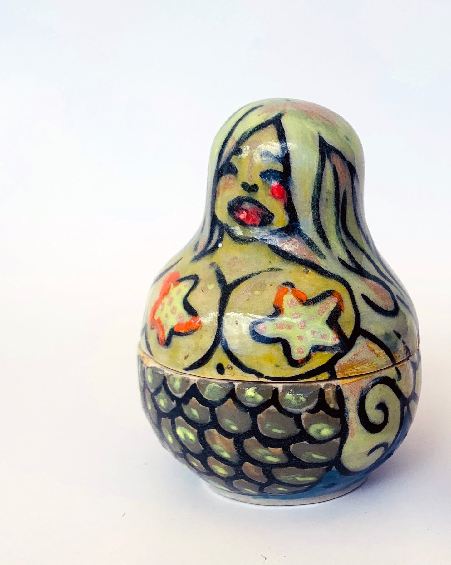 Ceramic Mermaid Nesting Dolls Sculptures