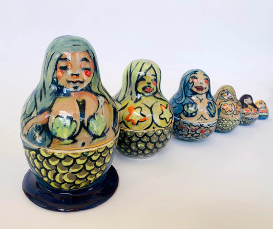 Ceramic Mermaid Nesting Dolls Sculptures