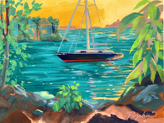 "Anchored in Cruz Bay" 11" X 14" Original Oil on Canvas