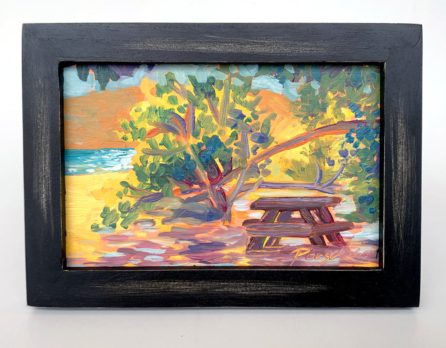 Caribbean Lameshur Beach Picnic Table  5"x7" Oil on wood panel