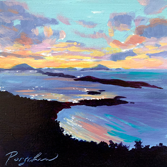 St john Sunset Islands Painting Reservation 4'x5' Oil on Canvas